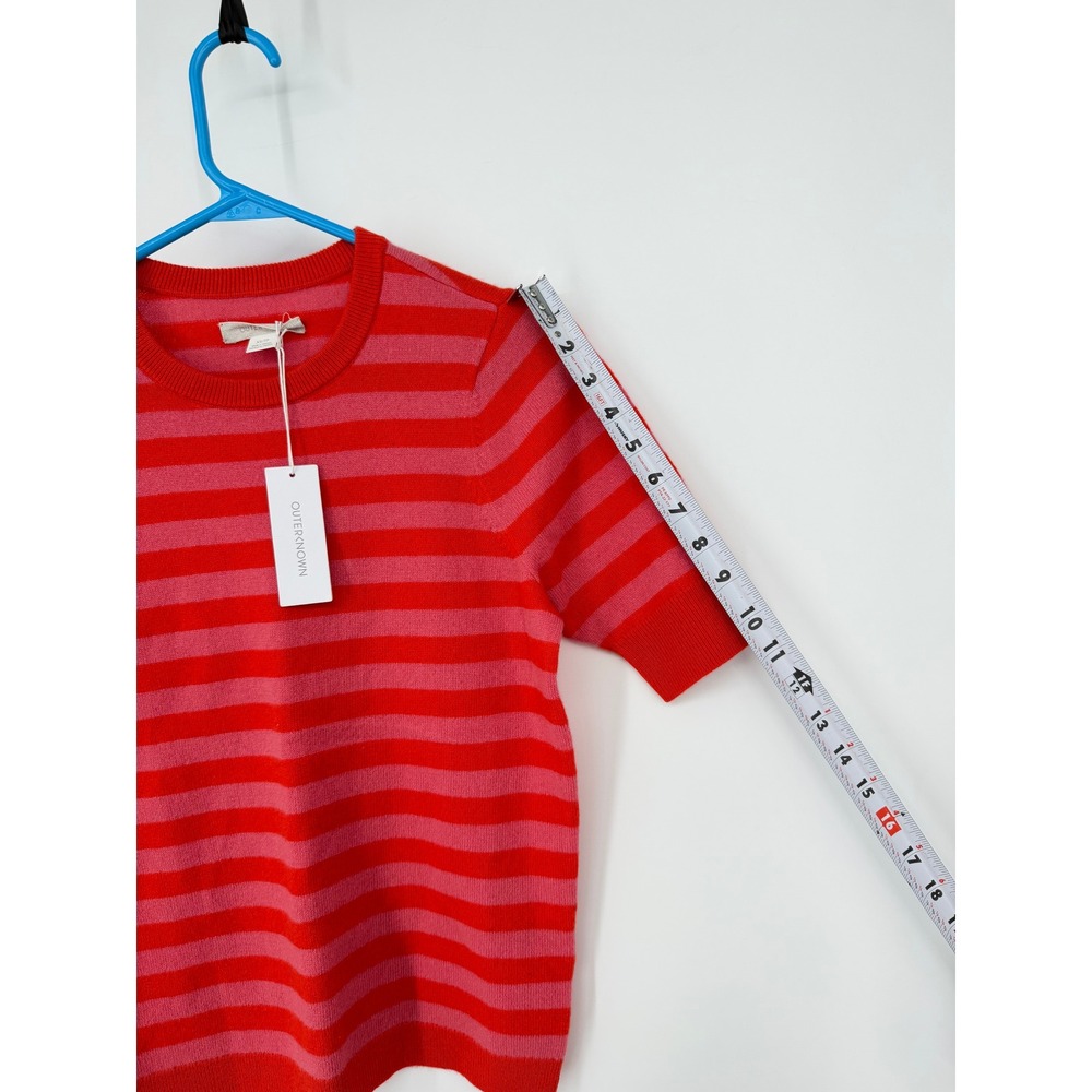 NEW Outerknown Red Pink Stripe 100% Cashmere Short Sleeve Sweater XS 2450002 - Picture 14 of 15
